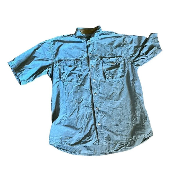 Eddie Bauer Men’s Blue Short Sleeve Button-Up Shirt Size L Outdoor Hiking Fish - Picture 2 of 10